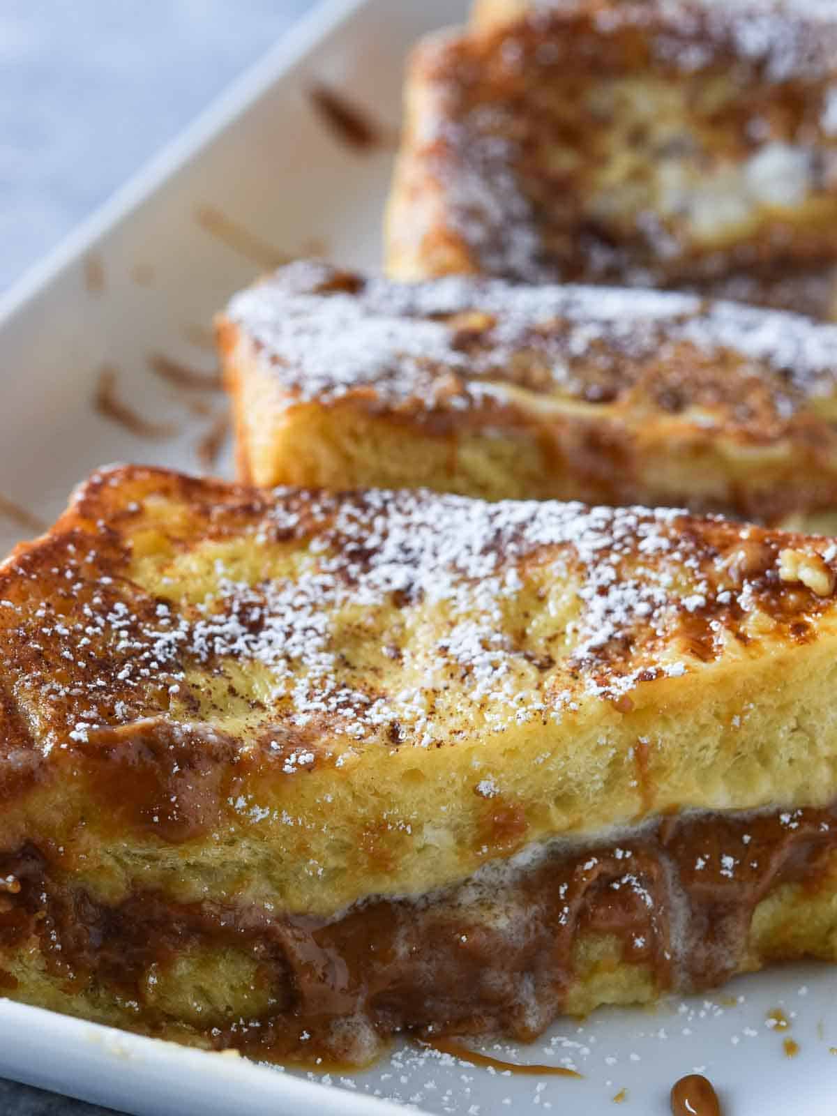 Angled view of stuffed French toast.