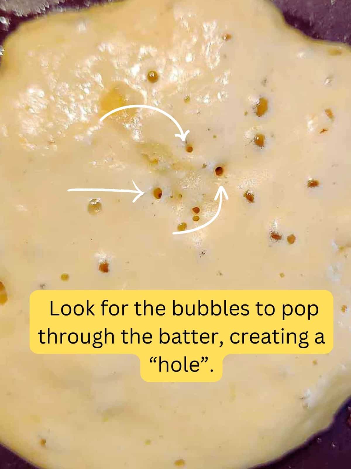 Close-up of pancake bubbles in the batter.