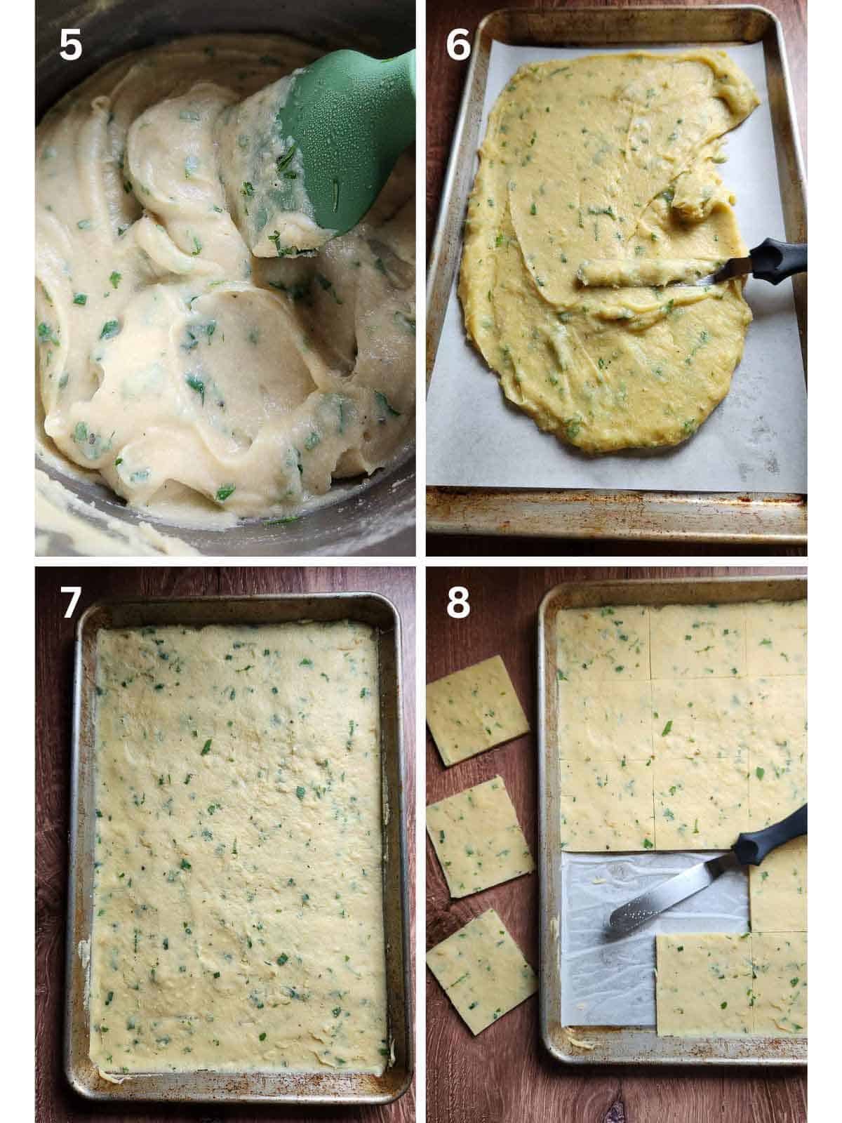 A collage of four pictures showing how to make panelle.