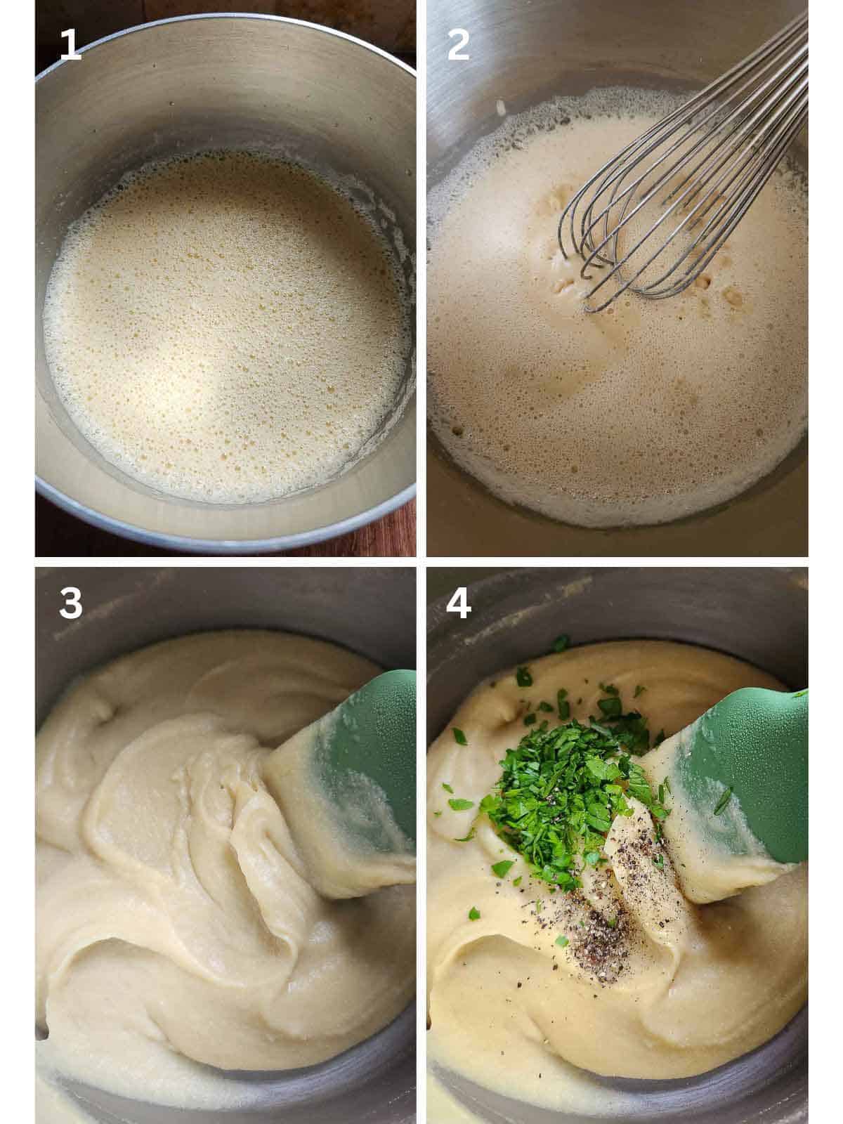 A collage of four pictures showing how to make panelle.
