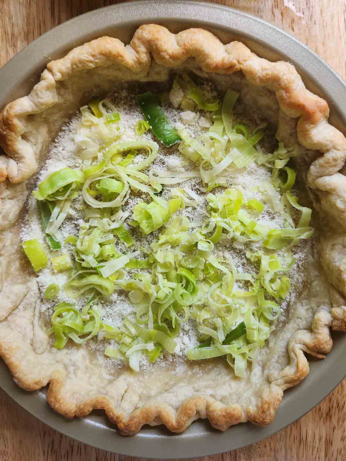 Quiche crust with parmesan and leeks in it.