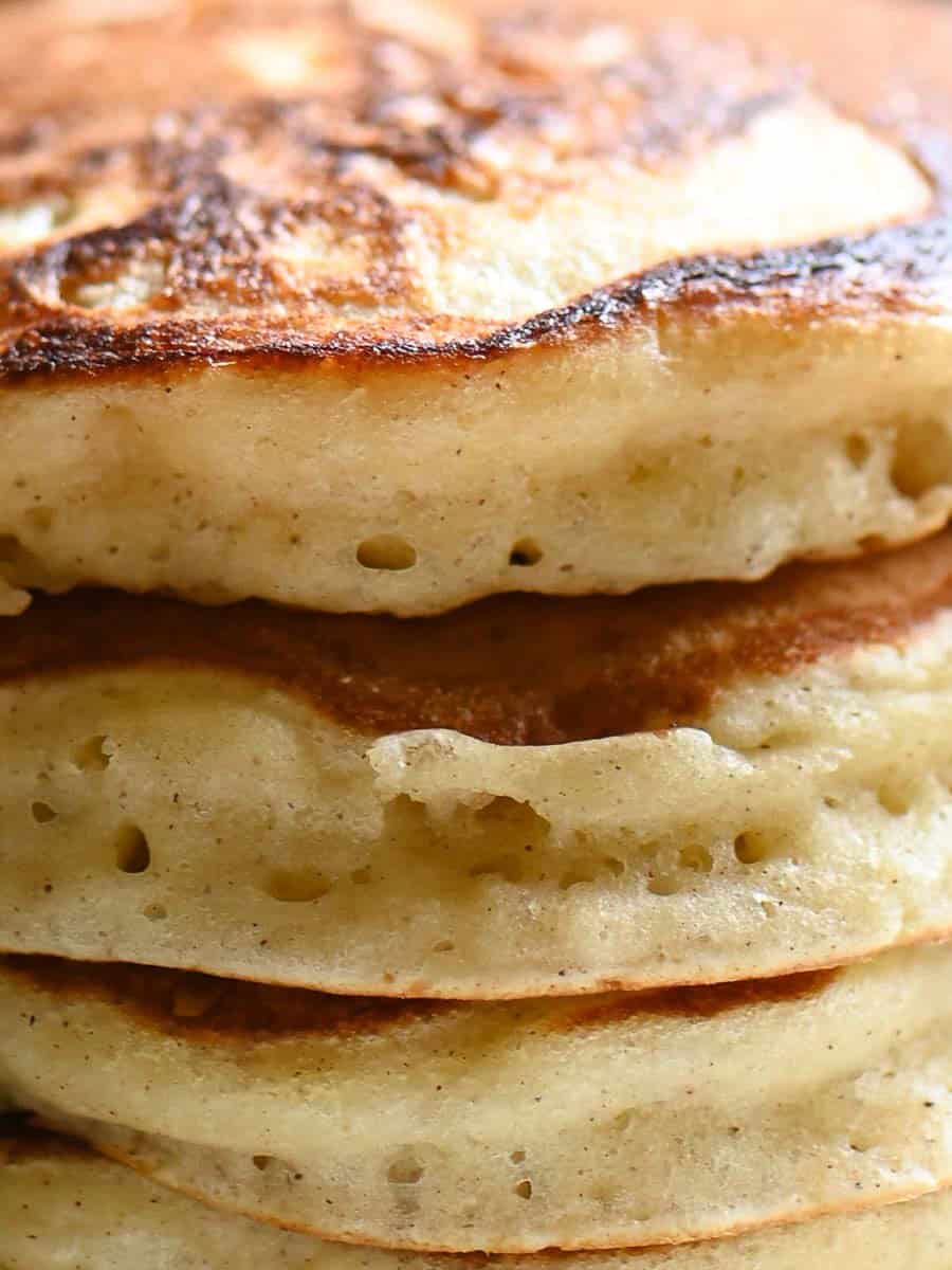 Close- up showing fluffy texture of pancakes.