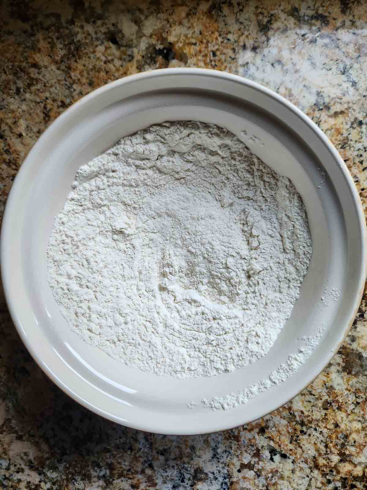 Dry ingredients in a large bowl.
