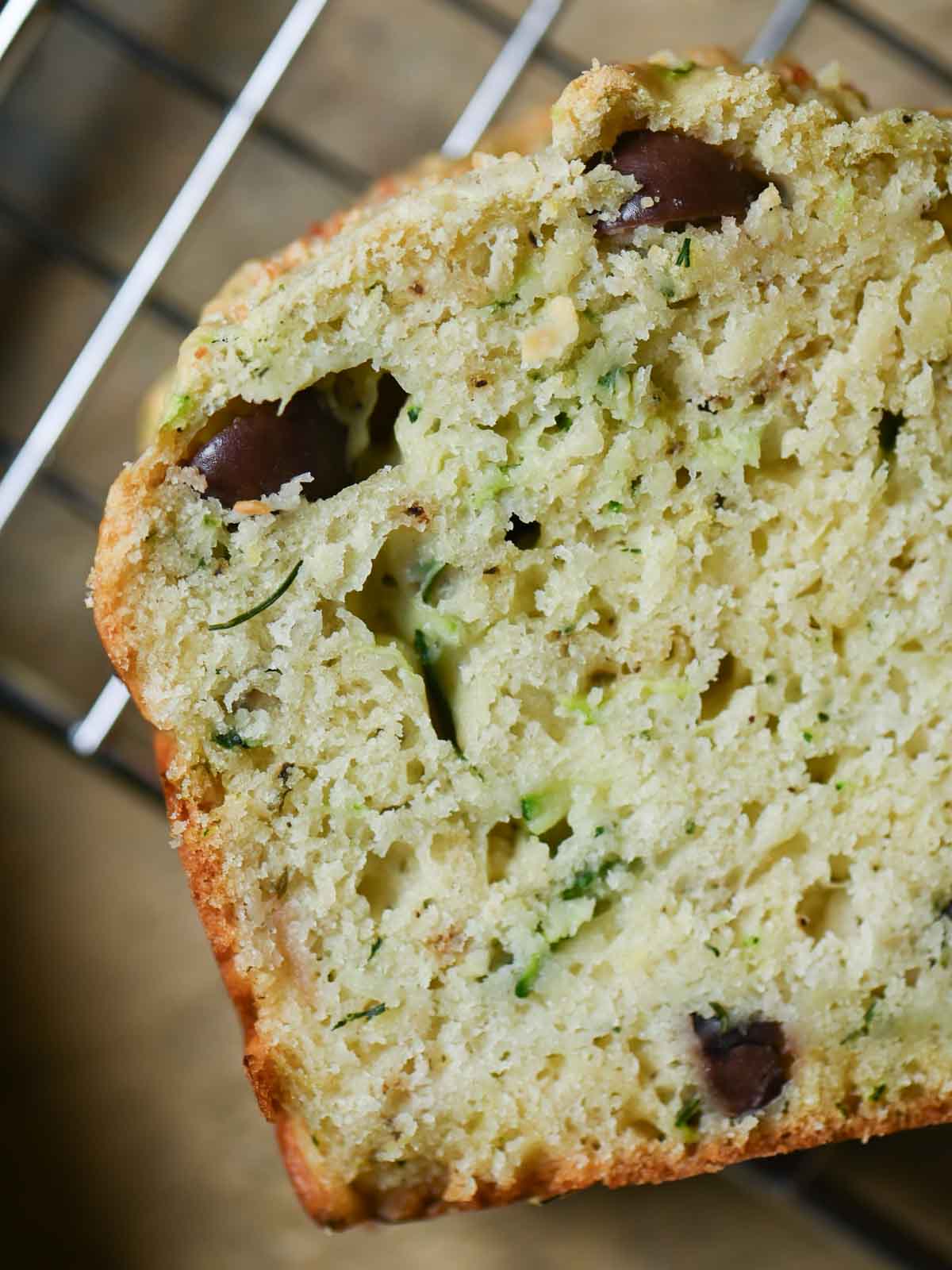 Close-up of zucchini bread sliced.